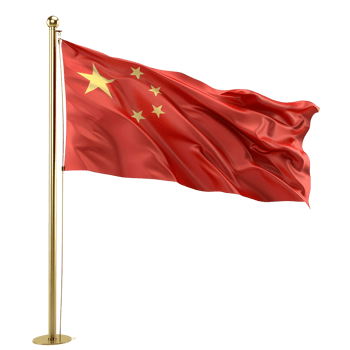 China flag on pole isolated on transparent background png