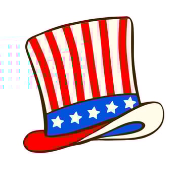 hat, cylinder in style of American flag, national colors for decoration, posters, invitations, menus, banners. US Independence Day elements. 4th of July vector