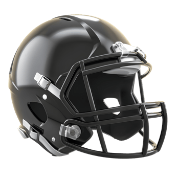 Black American football helmet isolated on transparent background png