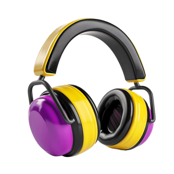 Purple and Yellow Headphones isolated on transparent background png