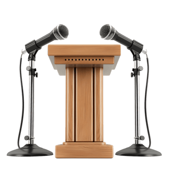 wooden podium with microphones Isolated on transparent background png