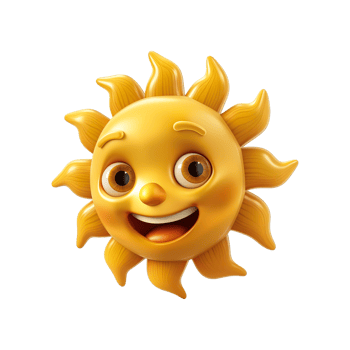 smiling cartoon sun character illustration isolated on transparent background png
