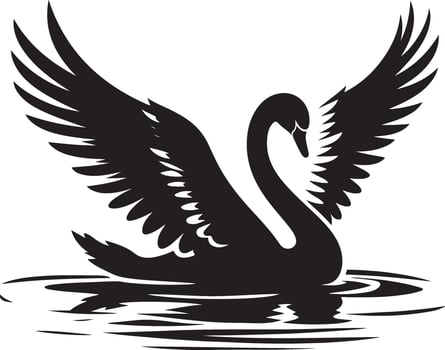 black swan on water with wings spread out vector