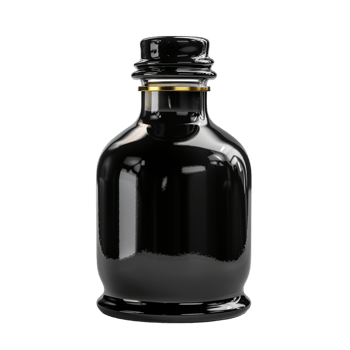 Isolated black ink bottle on transparent background png