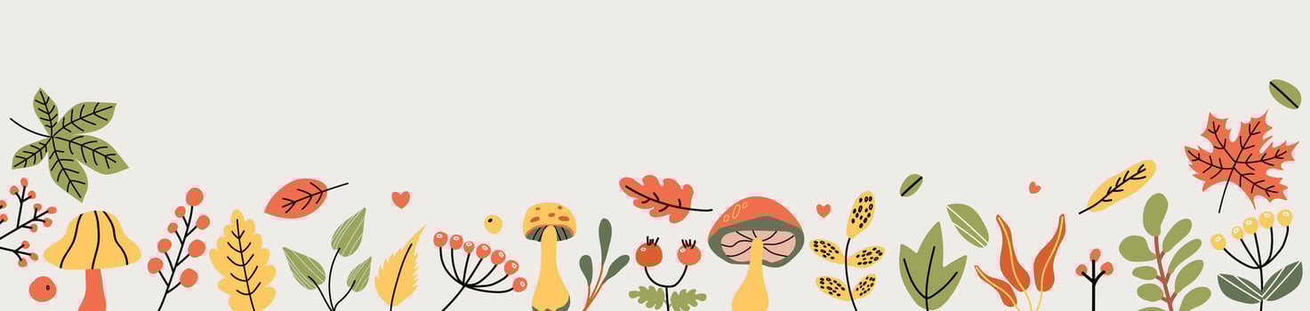 Autumn background with hand drawn cute colorful leaves. vector