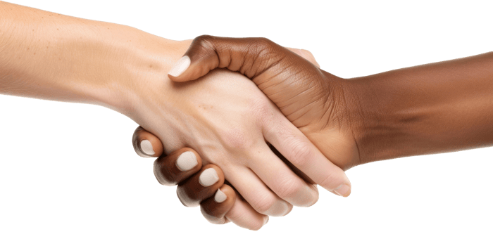 two people shaking hands on a transparent background png