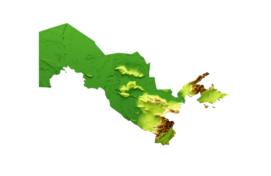 Uzbekistan Map Shaded relief Color Height map 3d illustration png