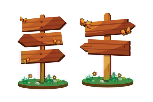 Isolated double wooden sign with butterfly and ladybugs vector