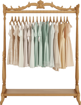 a wooden rack with dresses hanging on it png