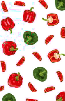 Vegetable red and green paprika background on white vector
