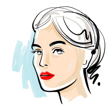 Young woman face. Portrait model for design. Fashion beauty sketch vector