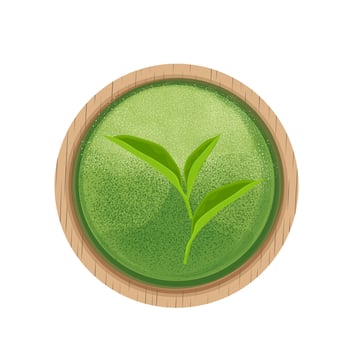 Illustration Logo Clip Art Top view Matcha green tea powder in wooden bowl vector