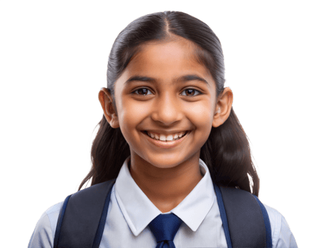 Happy Schoolgirl in Plaid Shirt and Backpack Isolated png