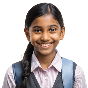 Smiling Schoolgirl in Striped Shirt with Backpack Isolated png