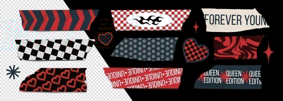 Black Duct Tape Y2k style. The template is glued with decorative Stickers. vector
