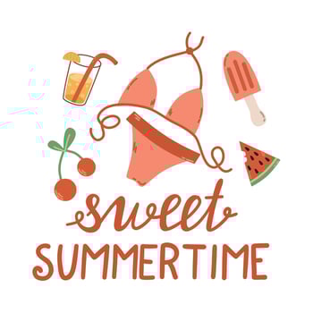 Set cute summer holiday beach elements. Hand drawn illustration. Scandinavian style flat design. Concept for kids print. vector