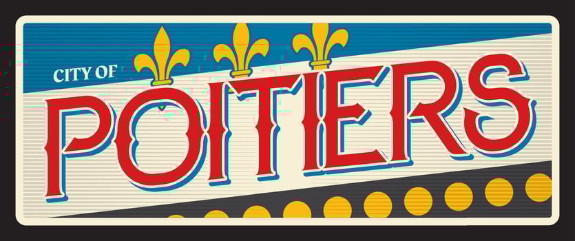 City of Poitiers French commune, retro travel sign vector