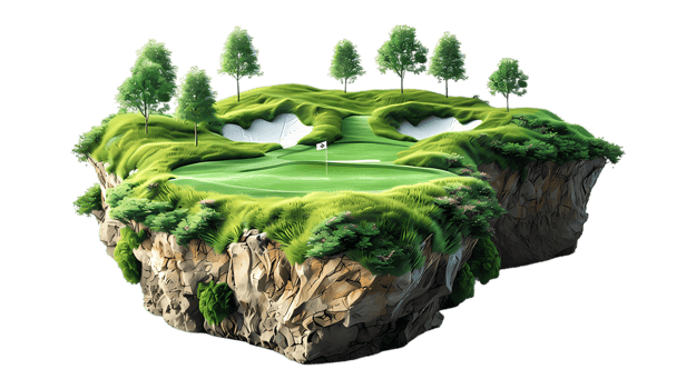 isometric style golf field, isolated at transparent bacgkround png