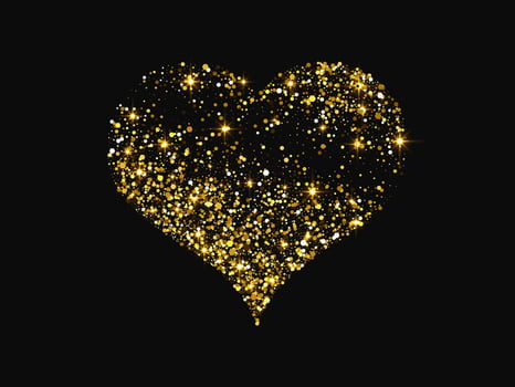 Gold glitter heart on dark background vector