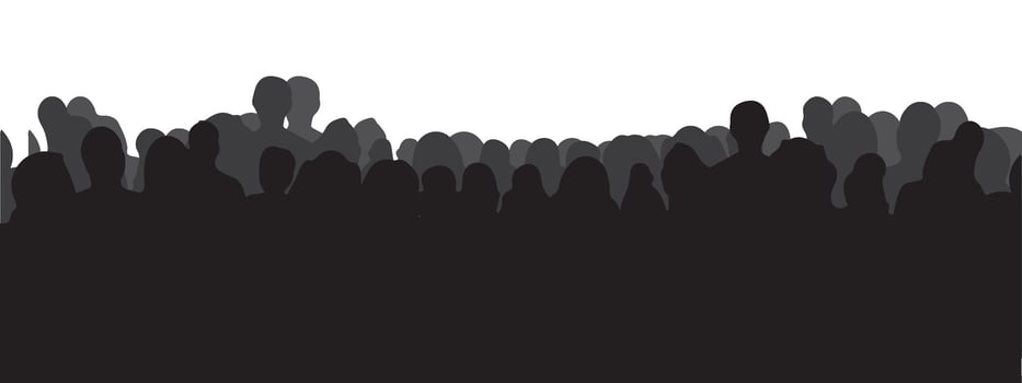 silhouette of a crowd of people watching a music concert in front of the stage with cheering and waving hands, suitable for poster, banner or advertising elements for concerts and parties vector