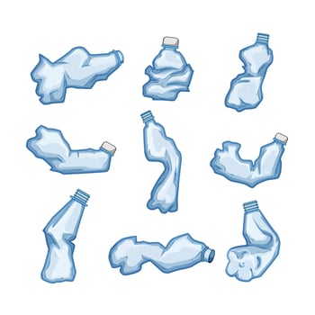 crumpled plastic bottle set cartoon illustration vector