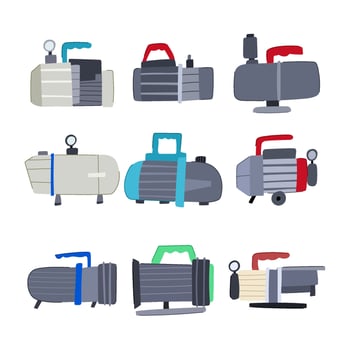vacuum pump set cartoon illustration vector