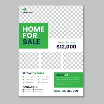 A home for sale green color flyer template on a white background vector