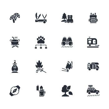 Camping icon set..Editable stroke.linear style sign for use web design,logo.Symbol illustration. vector