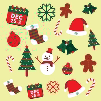 Set of flat christmas icon design ornament decorations vector