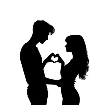 Silhouette of a couple making a heart shape with their hands on a transparent background png