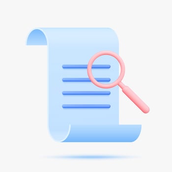 Document with magnifier 3d icon. Isolated on white. vector