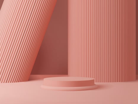 Pink platform for product display with big columns behind. vector