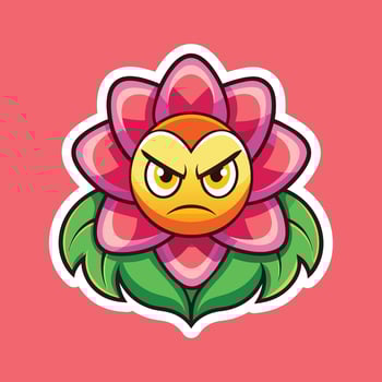 A cartoon flower with an angry face vector