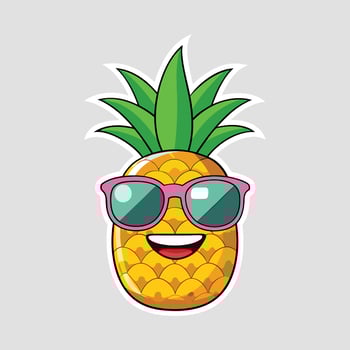 A cartoon pineapple with sunglasses on a gray background vector