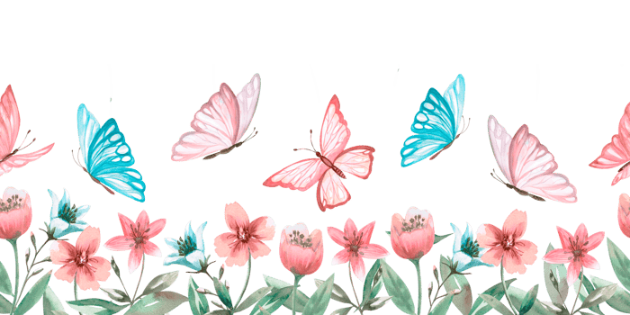 Fairytale butterflies and flowers in a seamless border. Watercolor illustration on a children's theme for decorating rooms, posters, postcards, notebooks. Illustration is isolated from the background. png
