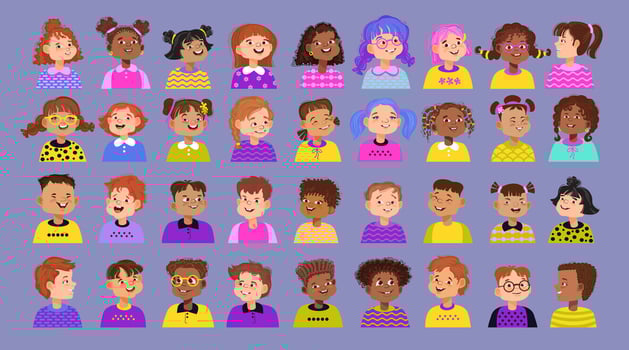 Cute cartoon children. Set of diverse portrait avatars. illustration. vector