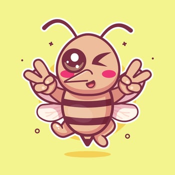 happy mosquito animal character mascot with peace sign hand gesture isolated cartoon vector