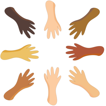 Multi ethnic group holding 8 hands. Unity, support and collaboration concept png
