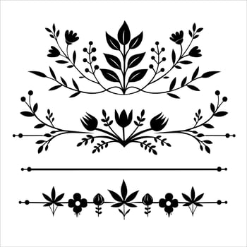 Leaf Flourishes Silhouette, Floral Dividers, Plant Line, Borders, Flower vector