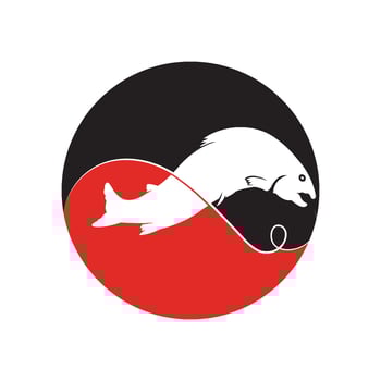 Salmon, fish and fishing, logo template. Underwater world, river and marine life, nature, design, illustration vector