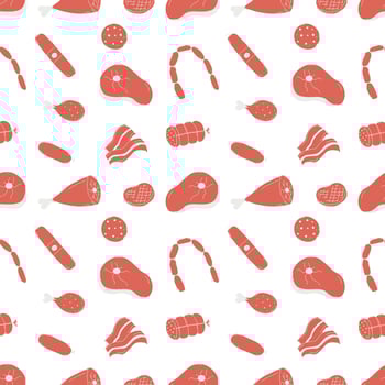 Seamless meat pattern. Doodle meat background. illustration with meat products icons vector
