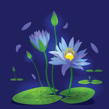 Blue Lotus flower with leaf, element Background vector