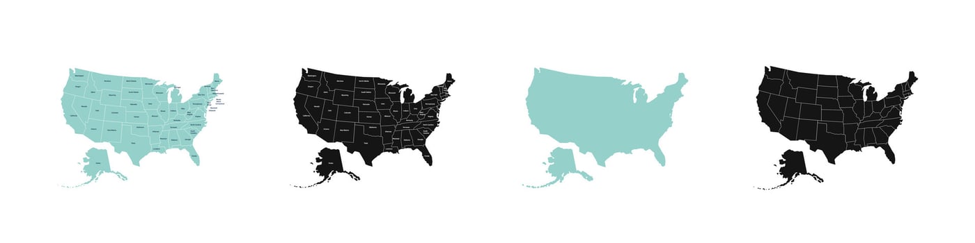 American states set. Usa political map. vector