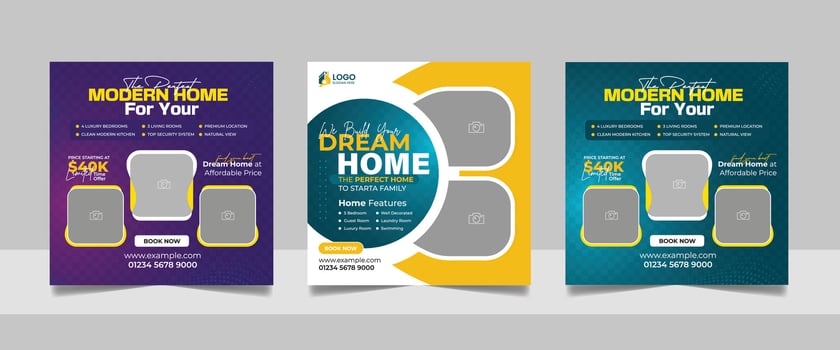 Real Estate Agent Modern House Property Sale Social Media Post Banner Square Flyer Template vector