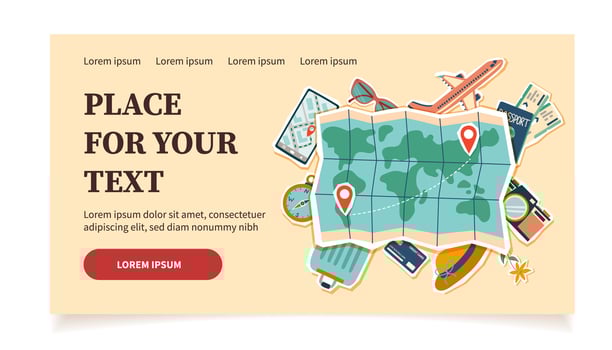 Summer vacation plane ticket. Summer and travel concept. Travel banner with map and travel elements. Summer travel destinations. vector