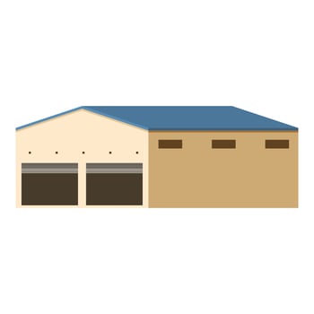 Large beige warehouse building with two garage doors vector