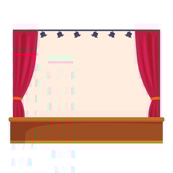 Empty theatrical scene with wooden stage, red curtains and spotlights vector