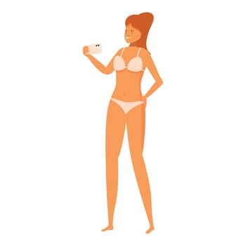 Young woman taking selfie in bikini posing with smartphone vector
