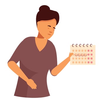 Young woman suffering menstrual pain holding calendar having period cycle vector