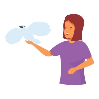Young woman is releasing a white dove into the air vector